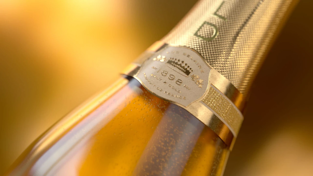 Close up shot of a Gold Luc Belaire bottle