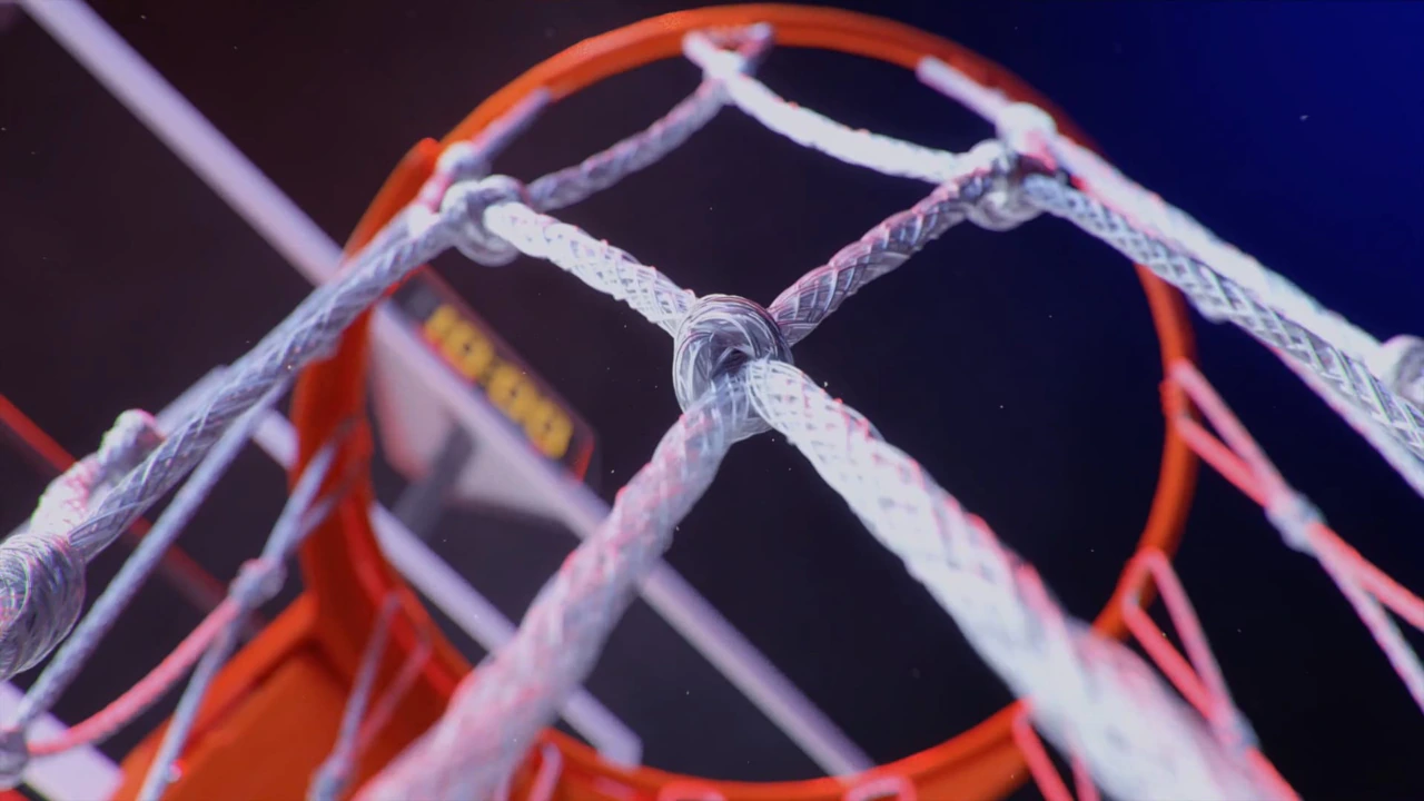 Macro shot of motion design basketball net